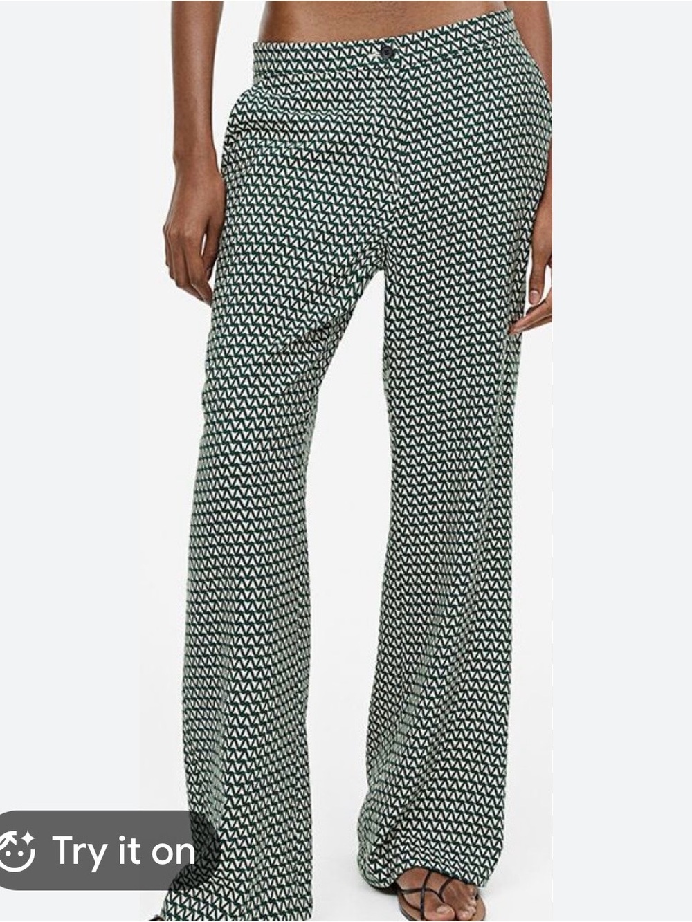 Wide-Leg Geometric Print Pants - Green/White